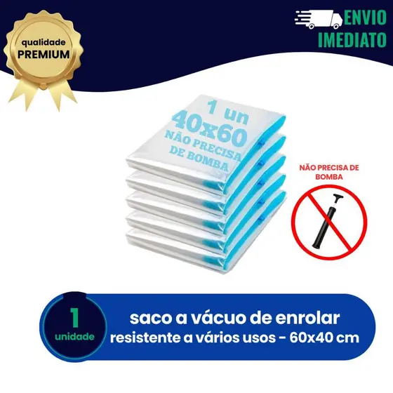 Saco a Vácuo 60x40 cm Sem Bomba Organizador Viagem Mala Sem Valvula