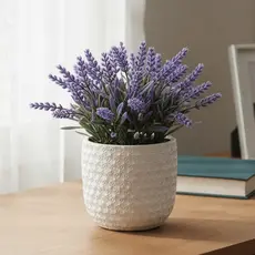 Arranjo Lavanda Toque Real Nevada Siliconada Com Vaso de Gesso Decorativo Flor Artificial Lilás