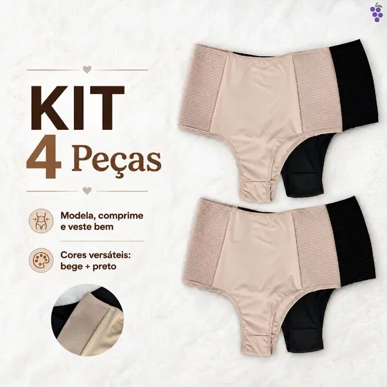 Kit 4 Calça Cinta Modeladora Plus Compressão Redutora Cós Alto Segura Barriga