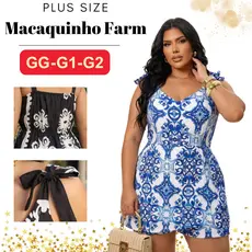 Macaquinho Plus Size Short Saia Alça Larga Estampado Tendência Promoção Candy Color Verão