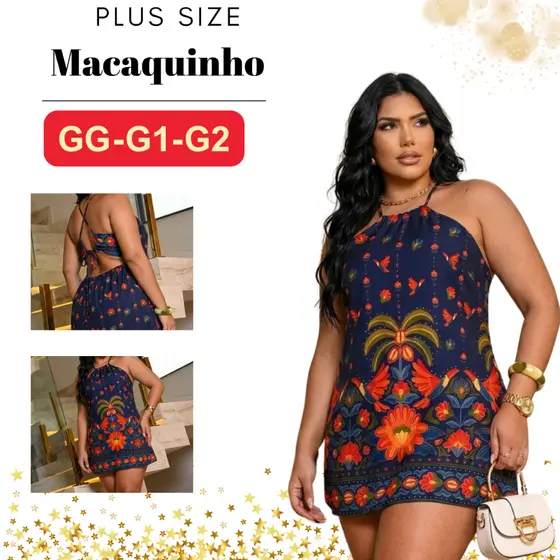 Macaquinho Short Saia Plus Size Rodado Soltinho Tendencia  Estampado Chique Candy Color Verão