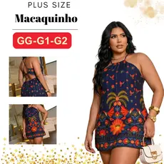 Macaquinho Short Saia Plus Size Rodado Soltinho Tendencia  Estampado Chique Candy Color Verão