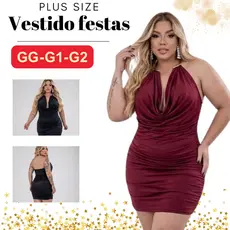 Vestido Plus Size All Curve Curto Drapeado Corrente Suplex Acetinado Justinho Tendência Blogueira Festas Rodeio Pecuaria