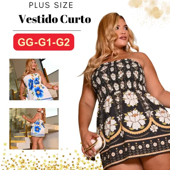 Vestido Plus Size Curto Elastico no Seio Estampado All curve Modelador Verao Dia Dia Tomara que Caia Alças