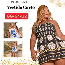 Vestido Plus Size Curto Elastico no Seio Estampado All curve Modelador  Verao Dia Dia Tomara que Caia Alças