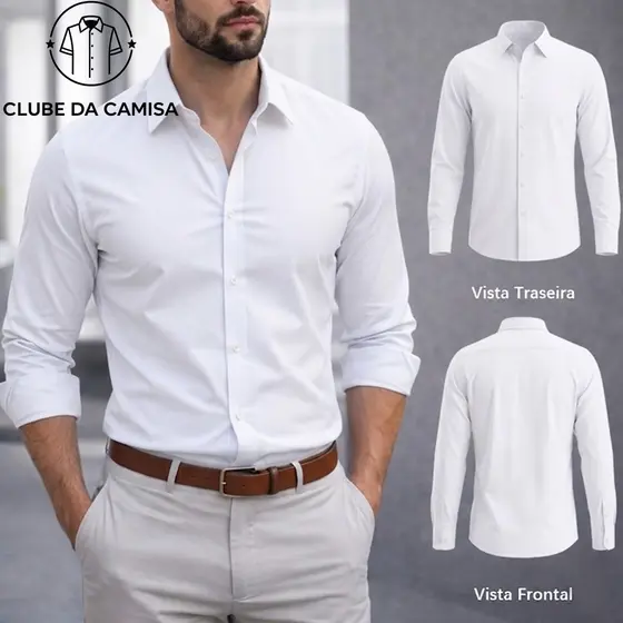 Camisa Social Masculina Manga Comprida Escritório Casual De Boa Qualidade Slim Fit Com Elastano