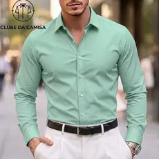 Camisa social de 100%microfibra, sem amassados, ideal para o dia a dia, estilo cavalheiresco, cor sólida, básica, resist