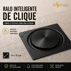 Ralo Click 15x15cm Quadrado Dourado Moderno Banheiro Lavabo Veda Cheiro Inox Essenza