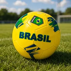 Bola de Futebol Brasil Nº 5 Amarela Infantil Recreativa Costurada Vinil e Borracha Para Lazer Jogos