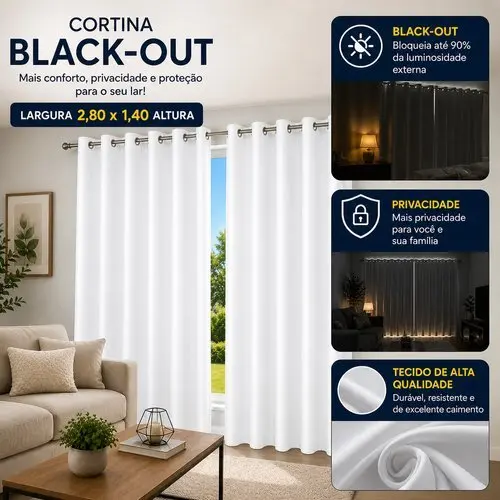 Cortina Blackout Com Ilhos Sob Medida 280x140cm Bloqueio Luminosidade Branca