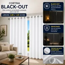 Cortina Blackout Com Ilhos Sob Medida 280x140cm Bloqueio Luminosidade Branca