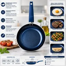 Frigideira Revestimento Ceramico Antiaderente 22cm Azul Panela Cozinha Duravel