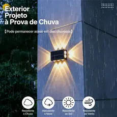 Kit 2 Iluminação Arandela Solar 4 Focos Parede Slim 12 Fachos Led Externa