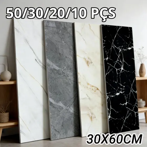 Kit 10/20/30/50 Placas Mármore Vinílico Adesivo 60x30 Parede Decoração Lavável