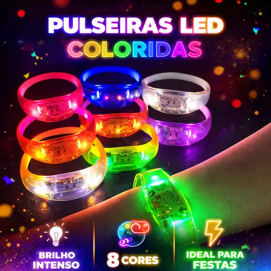 100 Pulseira LED Ativada por Som Pisca ao Música com 3 Modos de Luz para Festa Evento Aniversário Formatura