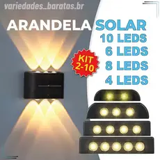 Kit2~10Luminária Arandela Solar 6 8 e 10 LED Luz Branco Quente para Parede a Prova dágua Spot parede