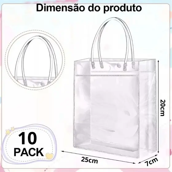 20/10 peças Bolsa plástica transparente Tote PVC transparente Bolsa de ombro Bolsa de mão Bolsa de presente de praia