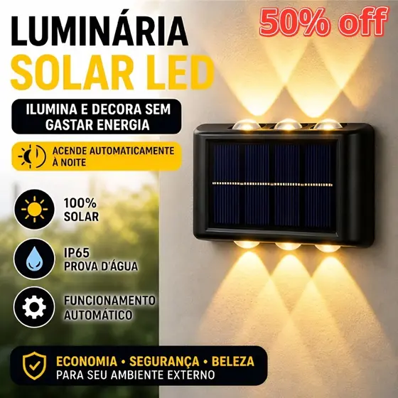 Sola 6/8/10/12 LED luz branca quente de parede, adequada para exterior, 100% à prova d'água, iluminação noturna