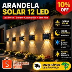 Luz de parede solar, kit com 2 a 10 peças, 6/8/10/12 LEDs branco quente, spot impermeável.