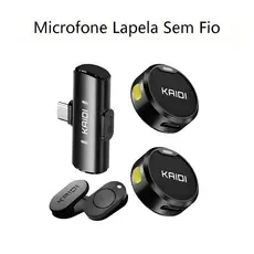 Microfone Lapela Sem Fio Duplo Kaidi Profissional Portátil Imã Redondo Anti Ruído Tipo C iPhone Gravação Celular