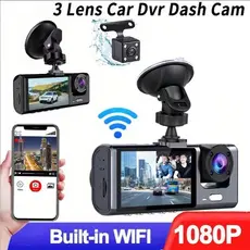 Câmera Traço Para Carro Wi-Fi 1080P HD Dash Cam 3 Câmera 24H Monitor de Estacionamento dvr 360°，FLASH_DIGTAL