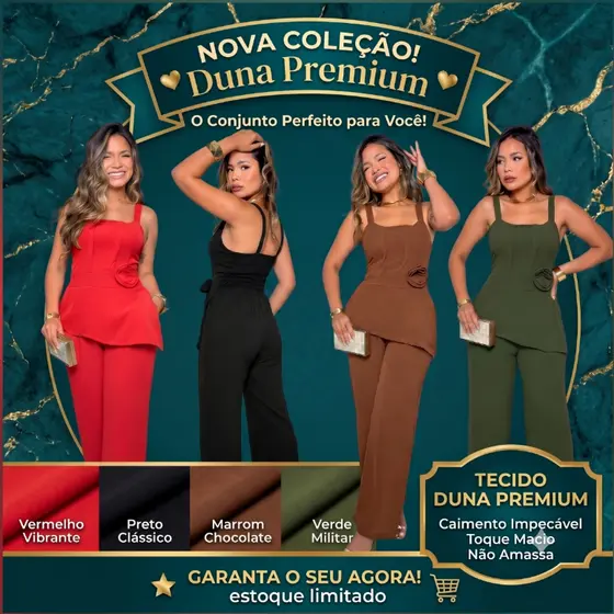 Macacão Elegante Feminino Com Alça Pantalona com Bolsos Laterales Em Duna Premium
