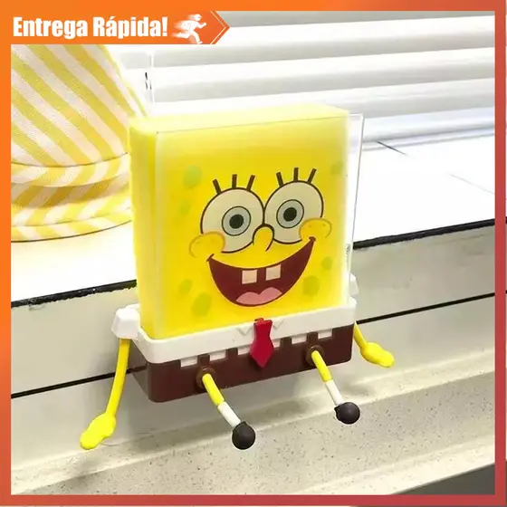 Porta Esponja Cozinha Bob Esponja Criativo com Drenagem para Escorredor e Decoração Divertida para Presente