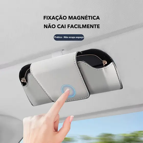 Estojo Óculos Couro com Clip para Carro | Viseira Solar | Porta Cartões Ingresso | Multifuncional
