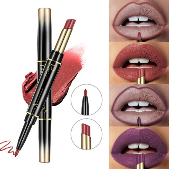 Delineador Labial 2 em 1 Batom Matte - À Prova D'Água, Longa Duração, Não Gruda Copo, Make Premium