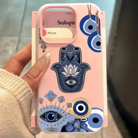 Mãozinha da Sorte Olho Grego Proteção  Capa Capinha Para iPhone 17 Air 16 15 14 Plus 13 12 11 Pro Max 16e Fosco Silicone