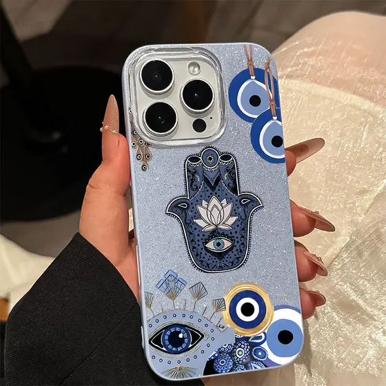 Mãozinha da Sorte Olho Grego Proteção Capa Capinha Para iPhone 17 Ar 16 15 14 Plus 13 12 11 Pro Max XR Normal