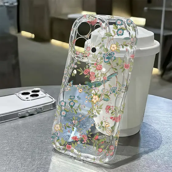 Flor Pássaro Capa Capinha Para iPhone 17 Ar 16 15 14 Plus 13 12 11 Pro Max XR Silicone Transparente