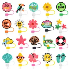 Protetor Tampa De Canudo 10mm Verão Praia Tropical Silicone Anti-poeira p/ Copo Térmico