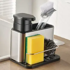 Dispenser De Detergente 3 Em 1 Inox Porta Esponja E Organizador Pia Cozinha