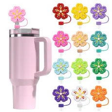 Ponteira Protetor Canudo 8/10mm Tampa Silicone Anti-Poeira Fofa Flores Sakura Copo Térmico