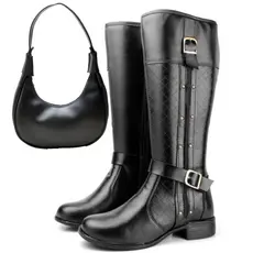 Bota Cano Alto + Bolsa lua Preta – Elegância em Cada Detalhe