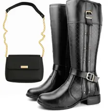 Kit Elegância Preta: Bota Cano Alto + Bolsa com Corrente – Sofisticação que Impressiona