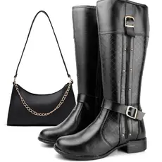 Combo Poderoso: Bota Cano Alto + Bolsa com Corrente – Estilo que Marca Presença