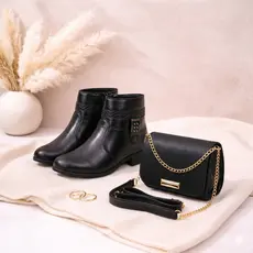Combo Elegância: Bota Cano Curto + Bolsa Transversal com Corrente – O Par Perfeito para Seu Look