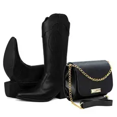 Kit Bota Texana Feminina Cano Médio Premium + Bolsa Transversal Anijke Elegante
