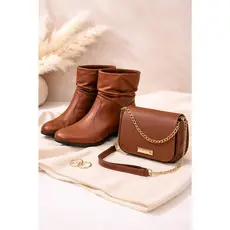 Conjunto moderno bota Caramelo + Bolsa transversal