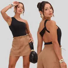 Body Mula Manca De Um Ombro Só Assimétrica Costas Nua Vazada Suplex