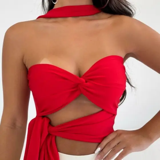 Top Cropped Tomara Que Caia Chocker Com Amarração Multiformas