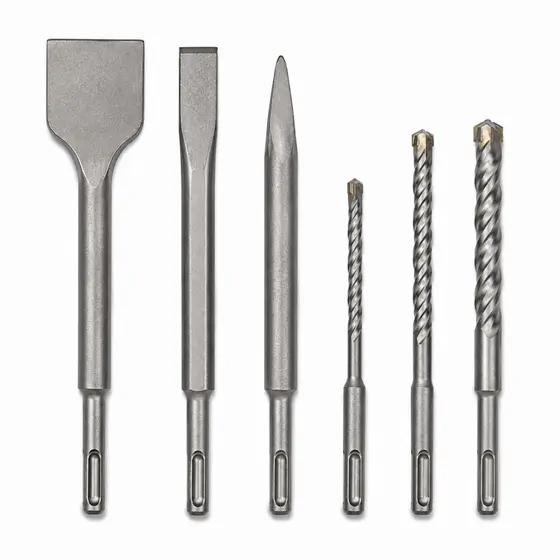 Kit 6 Peças SDS Plus para Martelete com Talhadeiras, Ponteira e Brocas para Concreto