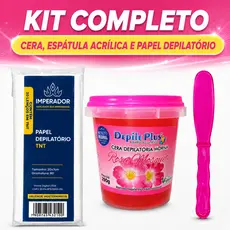 Kit Cera Depilatoria Hidrossoluvel Depile Plus 290g + Espátula Acrilica + Papel Depilatorio 20 Unidades