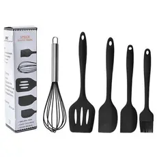 Kit Utensílios de Cozinha de Silicone 5 Peças-Vermelho ou Preto (Sortidas) | Prático | Resistente