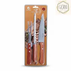 Kit 3 Peças Para Churrasco Com Cabo de Madeira - INOX | Cozinha | Prático | Resistente