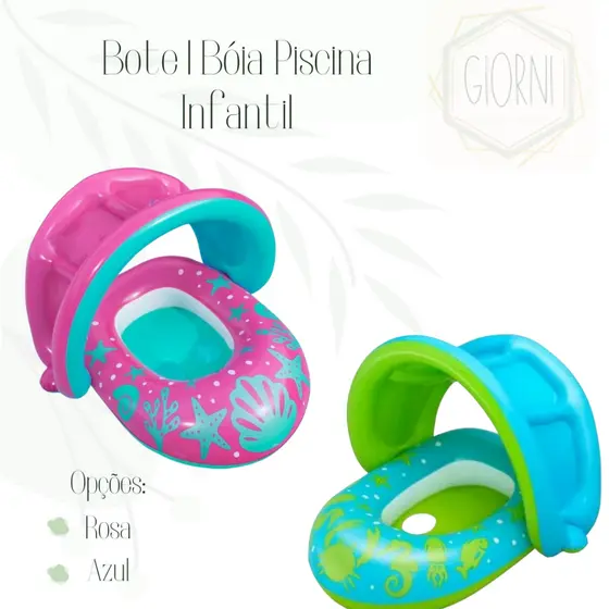Bote Infantil piscina Rosa ou Azul com Cobertura | Brinquedo | Piscina | Bóia | Segurança | Bebê