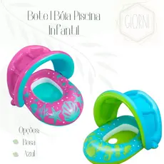 Bote Infantil piscina Rosa ou Azul com Cobertura | Brinquedo | Piscina | Bóia | Segurança | Bebê