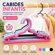 Kit até 100 Cabides Infantil Bebê Baby Reforçado Plástico Cruzeta Roupa Resistente Premium